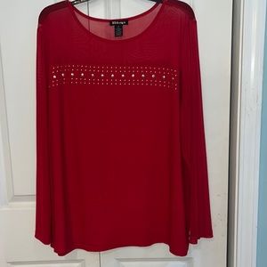 Beautiful red blouse with gold studs front. Size 2x. Sheer on top and sleeves.